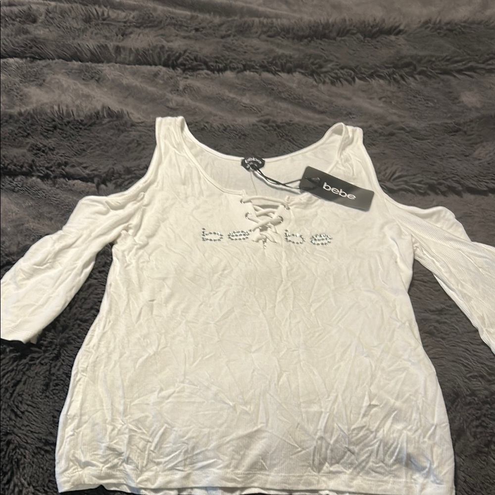 Bebe Cream 3/4 Sleeve Cut Out Blouse